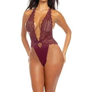 NEW OH LA LA CHERI sadie lace and satin teddy in windsor wine
